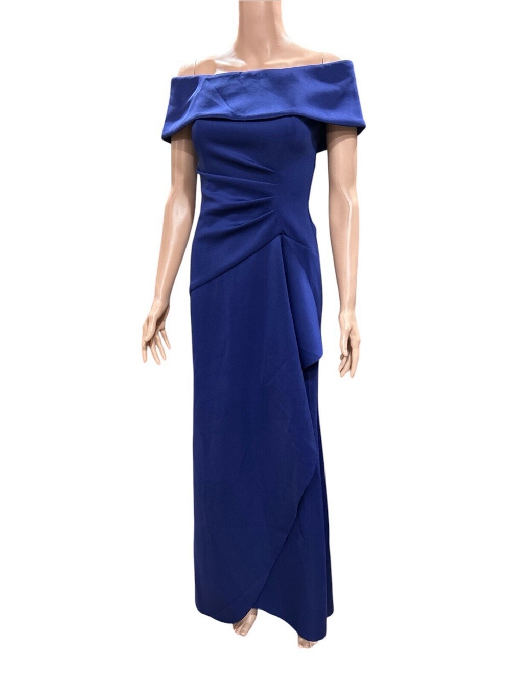 XSCAPE Women’s Off Shoulder Evening Dress Size 4 Indigo Formal Gown Cocktail